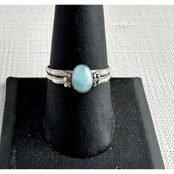 Larimar and Amber Silver Flip Ring Size 9.5 - Picture 7 of 14